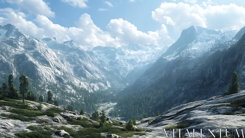 High valley hush beneath sky-bright, glacier-cut guardians.