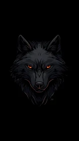 Stylized black wolf head with glowing orange eyes.