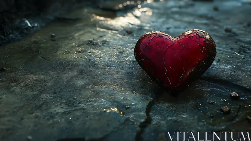 Crystalline Red Heart Form With Textured Surface In Shallow Water Environment
