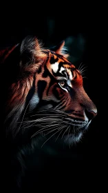 Tiger head profile is rendered with high-contrast rim lighting