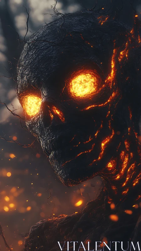 Molten ember skull gazes calmly from smoldering shadows