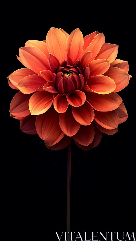 Vibrant Red Dahlia Flower with Layered Petals Against Black Background