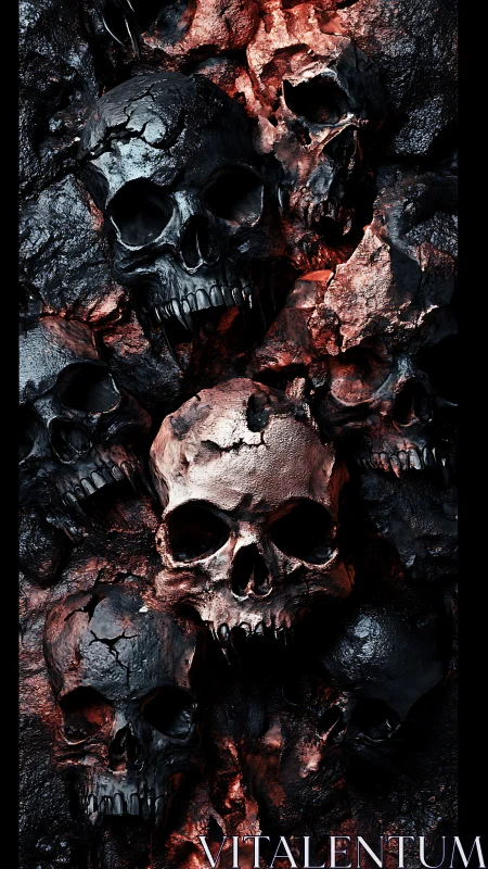 Charred human skull wall with molten red lighting detail.