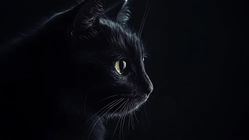 Feline Enigma: Black Cat's Luminous Gaze Cuts Through Midnight