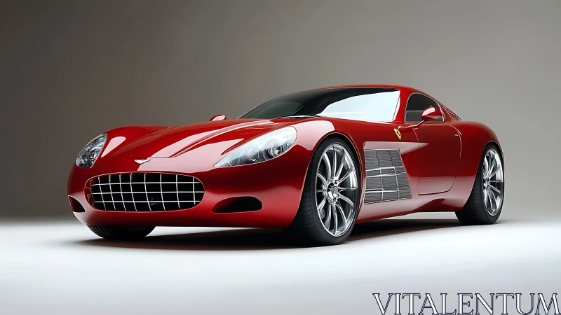 Red sports coupe is rendered in controlled studio environment