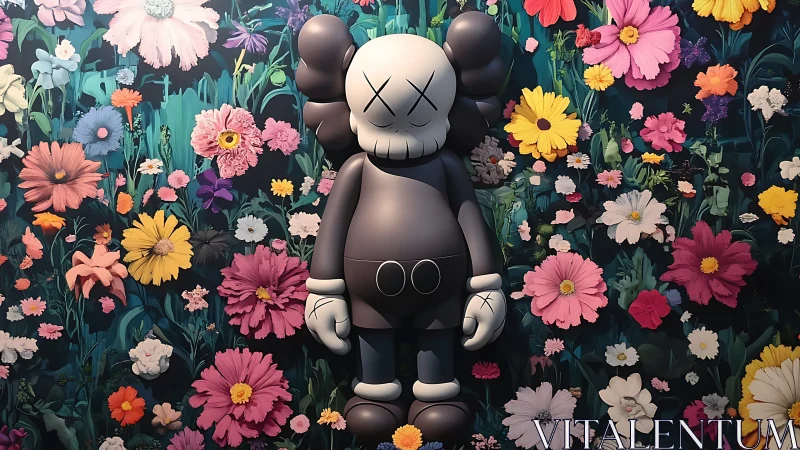 Melancholy toy sinks softly into a riotous cartoon meadow