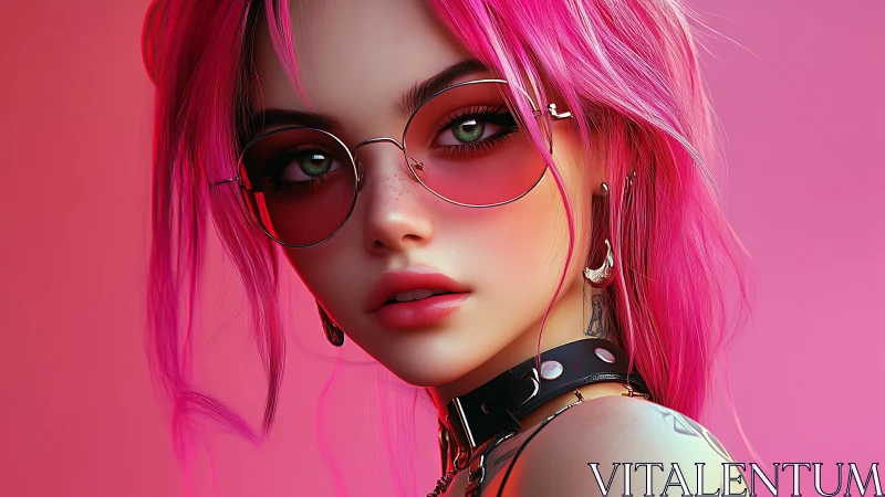 Digital neon portrait with pink-haired alt fashion focus.