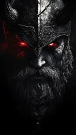 Armored dark warrior portrait rendered in high-contrast digital art