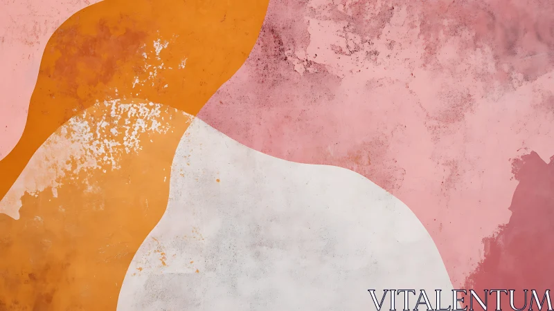 Textured abstract wall mural with layered pastel paint fields