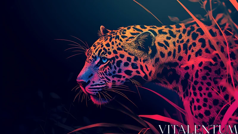 Leopard profile rendered in high contrast neon gradient lighting