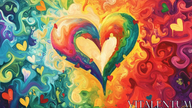 Chromatic Heart Form with Flowing Gradient Swirls and Embedded Decorative Elements