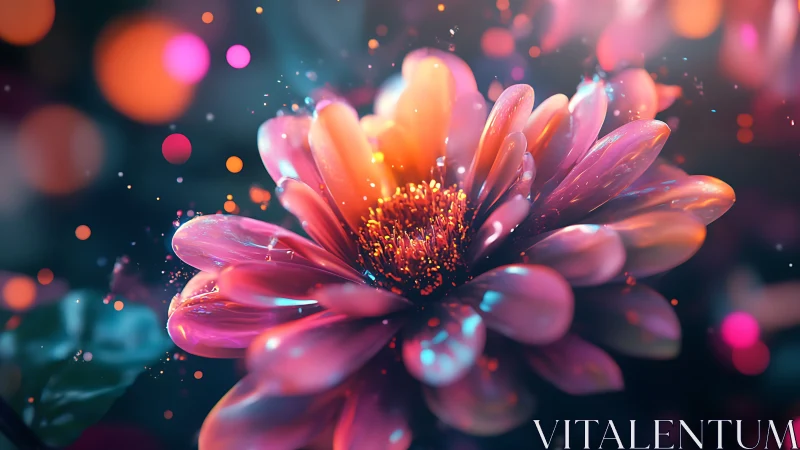 Luminescent Gerbera Bloom: Digital Floral Synthesis with Particle Effect.
