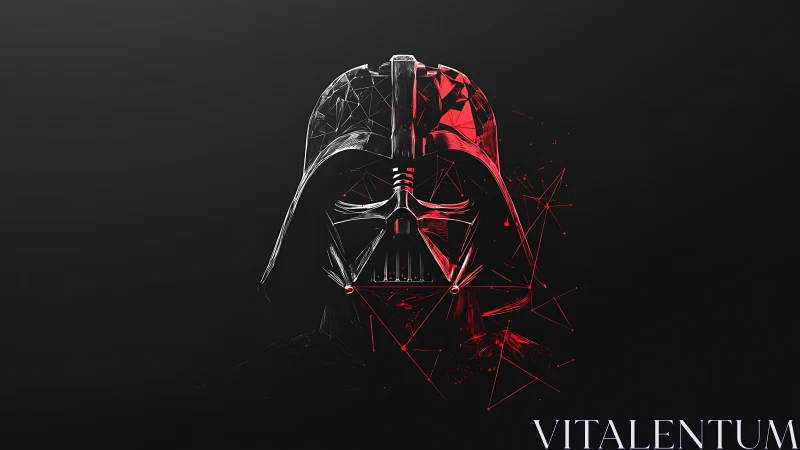 Polygonal dark helmet rendered with split red highlights