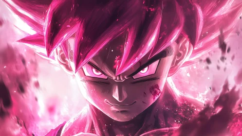 Fiery anime warrior glows with intense pink battle aura