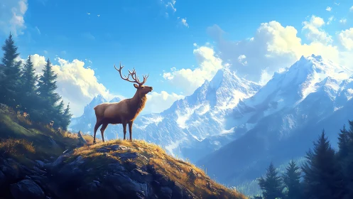 Majestic stag greeting crisp mountain morning light.