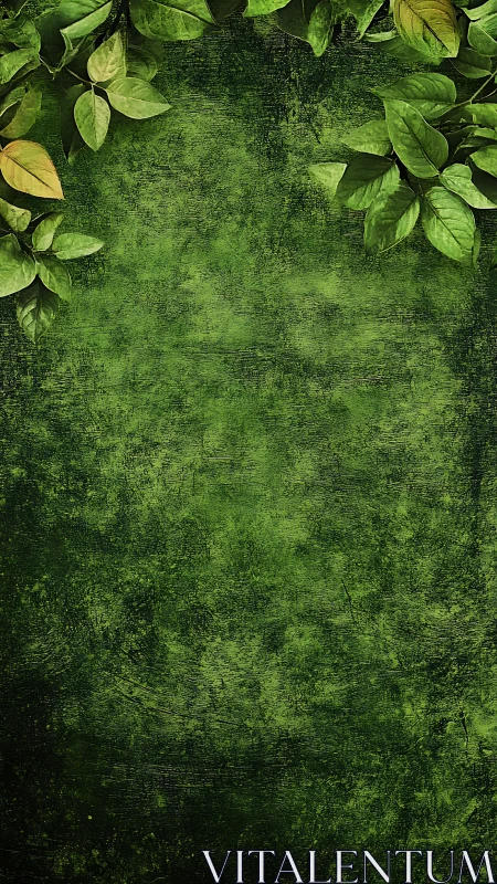 Green textured background holds leaves framing upper edges