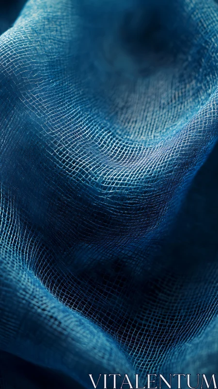 Macro optical study of contoured blue woven mesh fabric.