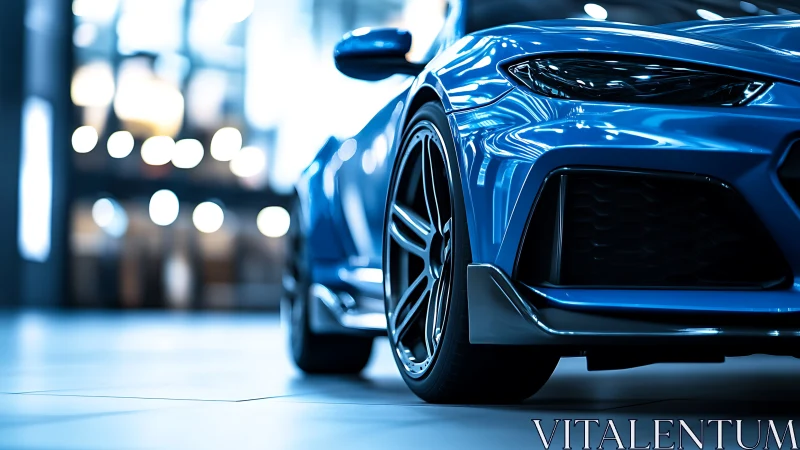 Blue lightning crouches low as showroom lights chase chrome