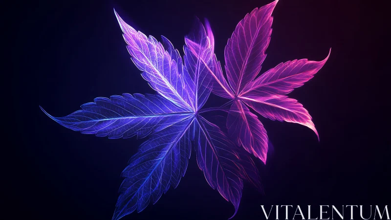 Neon twin leaves trade whispers in glowing cosmic dusk