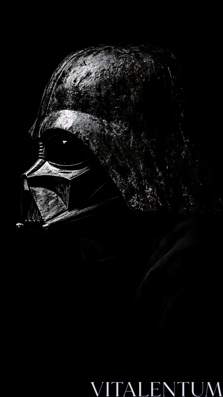 Dark helmet portrait in stark side profile lighting.