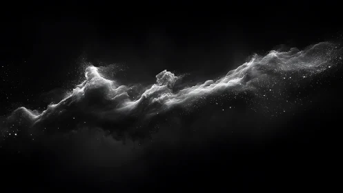 Celestial white nebula drifts through deep black space.