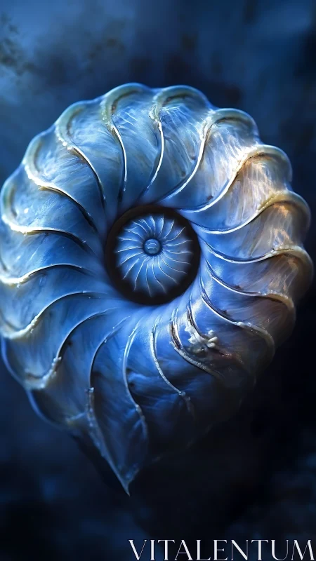 Spiraled nautilus heart glows like a deep sea galaxy