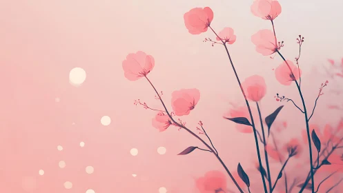 Gradient pink flora with bokeh diffusion and minimal stems.