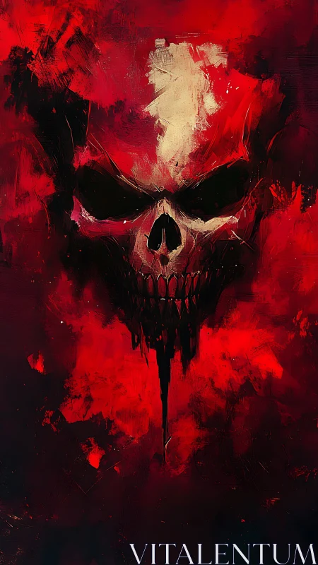 Red void skull emerging through chaotic painterly flames.