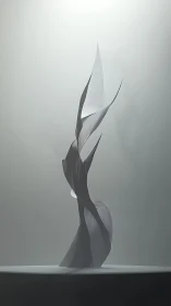 Minimalist 3D ribbon sculpture in atmospheric spotlighted void.