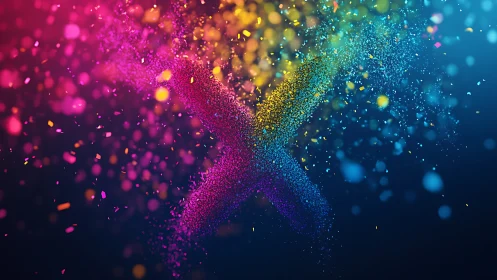 Vibrant particle X explodes across deep gradient background.