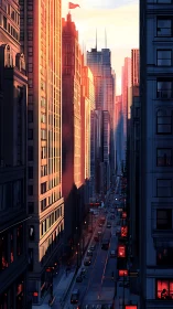 Sunlit high-rise corridor renders deep linear urban perspective