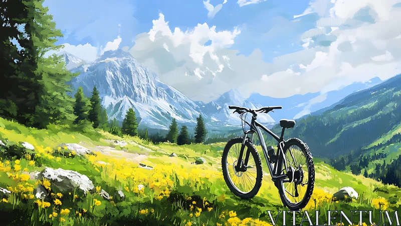 Mountain Cycling Adventure in Alpine Meadow.
