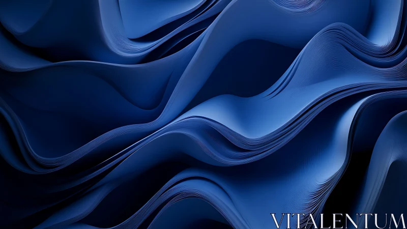 Layered cobalt waveforms with fluid ribbon topology in motion