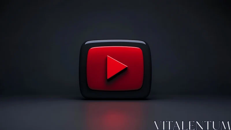 3D rendered play button icon with black frame on dark surface