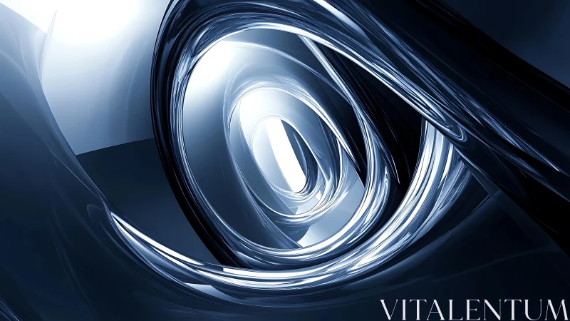 Futuristic Metallic Abstract Spiral in Cool Blue Tones, Digital Art.