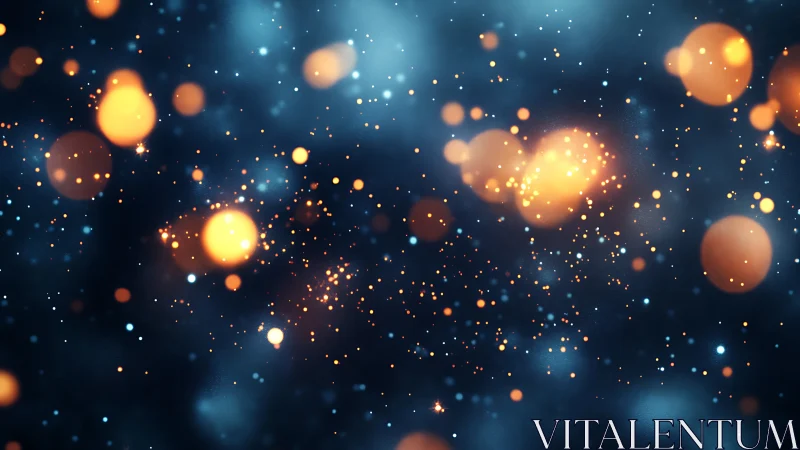 Glowing golden particles drift through a deep blue haze