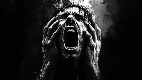 Raw emotional scream rises from darkness with stark power