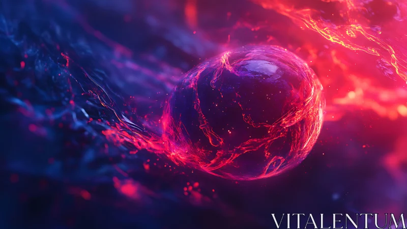 Cosmic ember sphere drifting through glowing space storm.