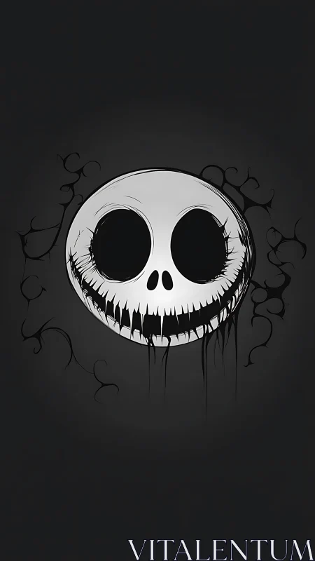 Monochrome stylized skull face with dripping ink lines