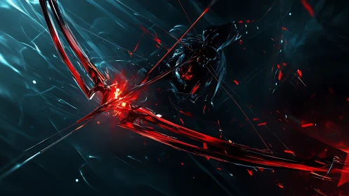 Blazing red energy arcs carve through a shadowy digital void