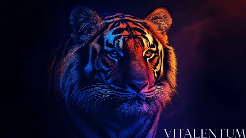 Bicolored rim-lit tiger portrait uses neon gradient side lighting