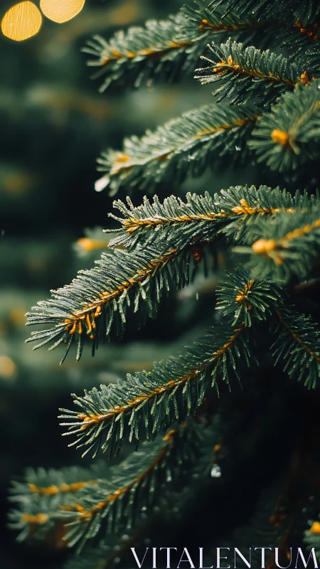 Evergreen needles glowing softly in quiet golden light.
