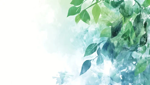 Painted leaves drift through misty watercolor morning light.