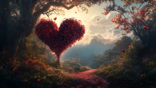 Heart-Shaped Cloud Formation in Forest Landscape