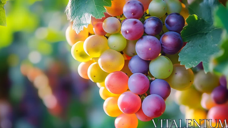 Sunlit rainbow grapes glowing like clustered garden lanterns.