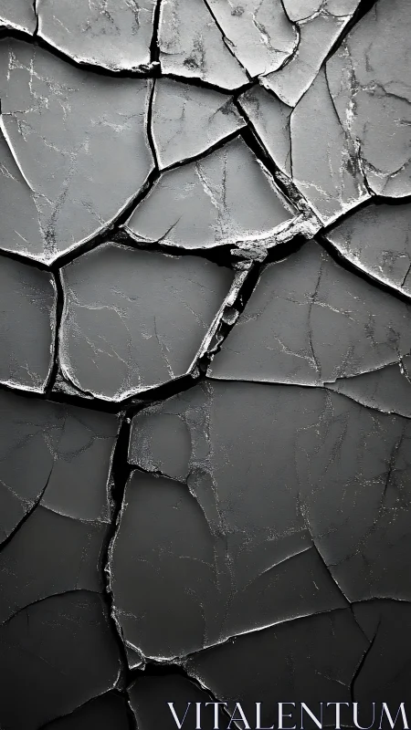 Cracked dark surface forms abstract fractured texture pattern.