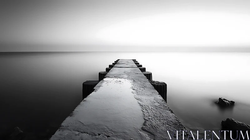 Long-exposure concrete pier receding into minimal horizon plane