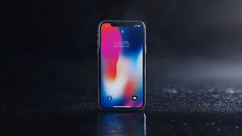 Premium Smartphone Display. Modern notch design, vibrant gradient wallpaper.