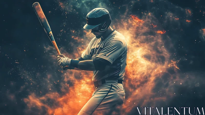 Astrophysical energy field framing a poised baseball hitter.
