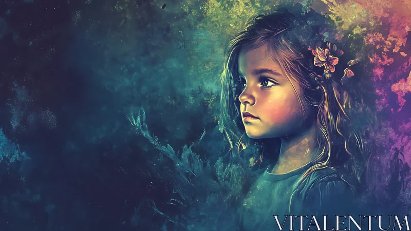 Rendered Female Portrait Against Gradient Atmospheric Background.